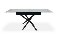 Tavolo moderno allungabile Liberac L90-180cm Metallo nero e legno effetto marmo bianco