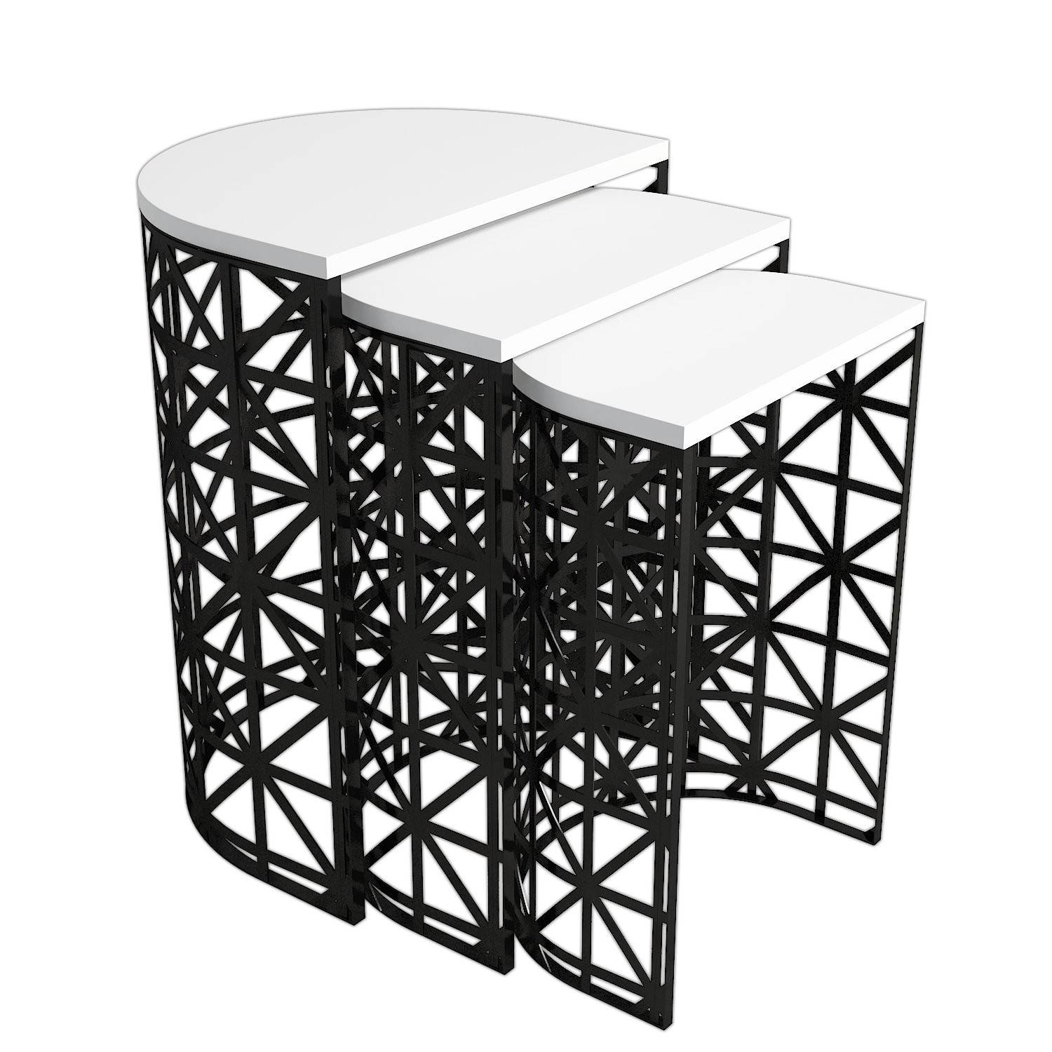 Tavolo da nido rotondo a 3 pezzi Zachem Metallo nero e legno bianco