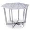 Mesa hexagonal 120cm Zadig Cristal efecto mármol blanco y pata de metal plateada