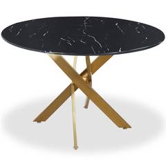 Runder Tisch Corix Schwarze Glasplatte mit Marmoreffekt und goldene Beine