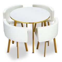 Riga Tischgruppe mit rundem Tisch und vier Stühlen, Weiß und Kunstleder Weiß