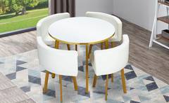 Mesa redonda con 4 sillas blanca con PU blanco patas doradas