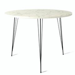 Runder Tisch Gillson D90 cm, schwarzes Metall und weißes Holz in Marmoroptik