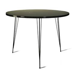 Table ronde Gillson D90cm Métal Noir et Bois Effet marbre Noir