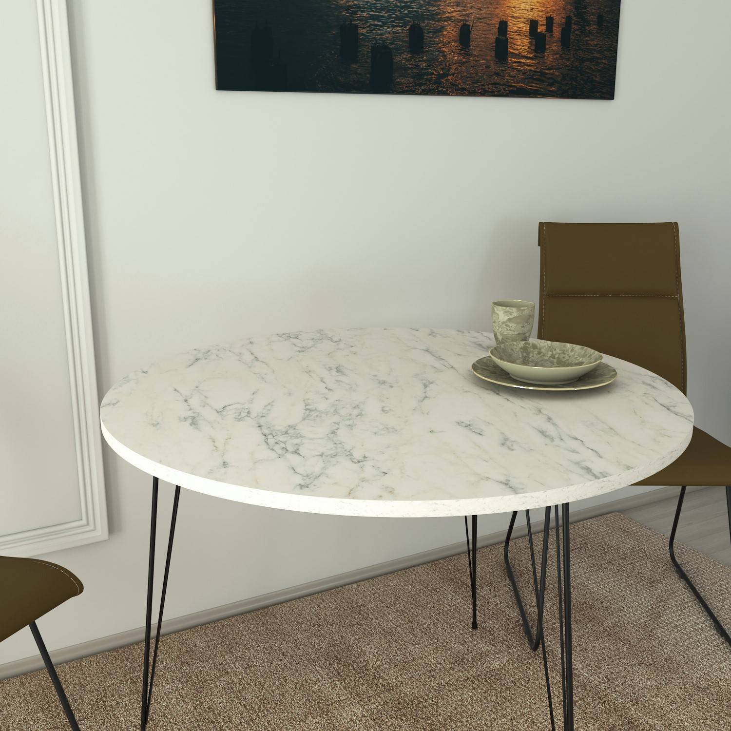Table à manger ronde extensible 120/160x120x75 cm décor naturel