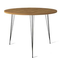 Tavolo rotondo Gillson D90cm in metallo nero e legno naturale