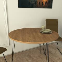 Tavolo rotondo Gillson D90cm in metallo nero e legno naturale