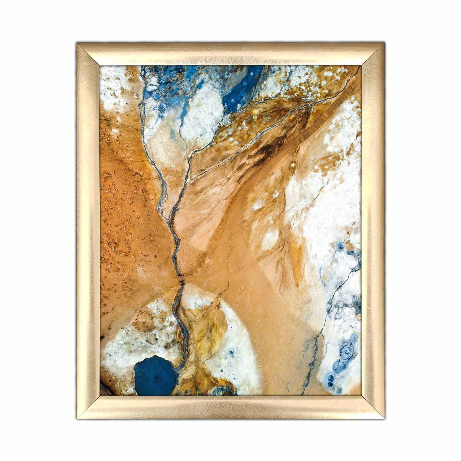 Decoratief schilderij met gouden lijst Cuenca L23,5xH28,5cm Marmer effect Blauw, Bruin en Goud