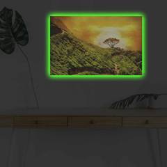 Cuadro decorativo LED Lucendi paisaje de montaña Lienzo de gamuza Madera Multicolor
