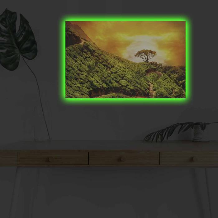 Tableau décoratif lumineux LED Lucendi paysage montagnier Toile de