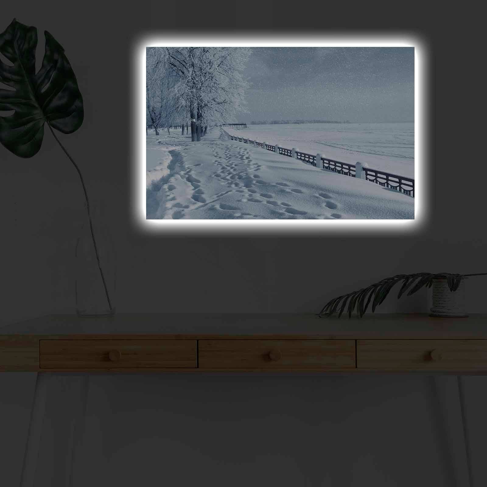 Decoratief schilderij LED Lucendi winterlandschap Suède canvas Hout Veelkleurig