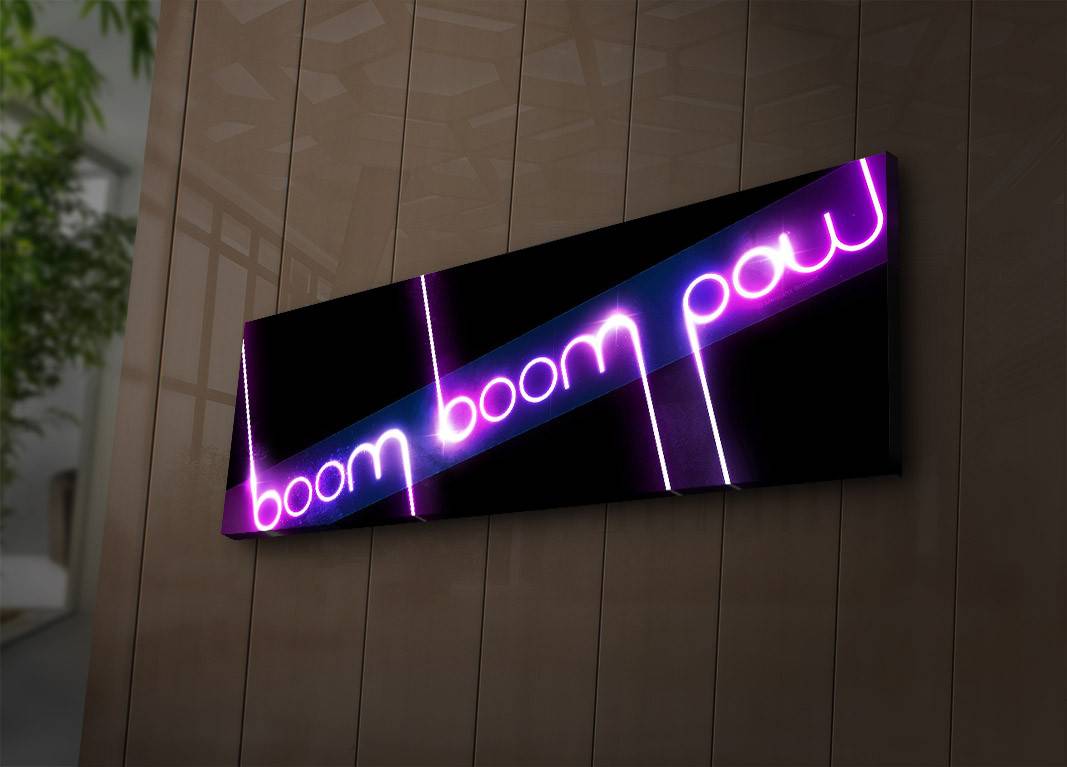 Tableau décoratif lumineux LED Lucendia 90cm Motif Boom Noir et Violet