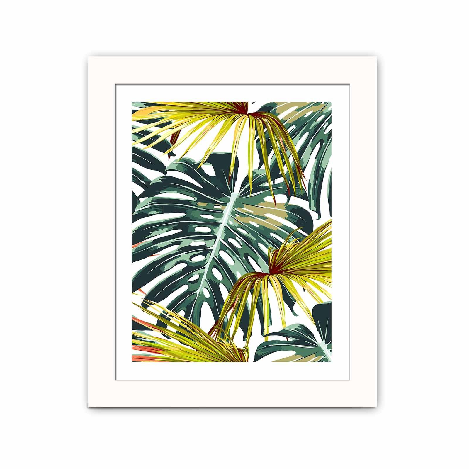 Tableau décoratif Patroclo 23,5x28,5cm Bois Blanc Motif Feuilles tropicales Vert