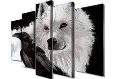 Scaenicos pentaptych with wolf & raven motif Black and White