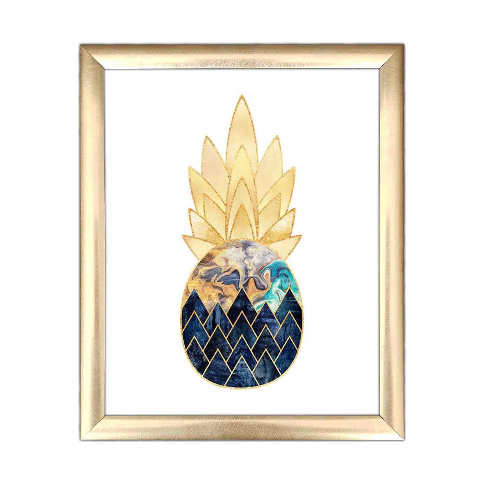Decoratief schilderij Pinata 23,5 x 28,5 cm Hout Grafisch ananasmotief Blauw en goud