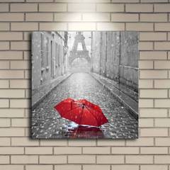 Lucendi LED lichtgevende decoratieve afbeelding L40xH40cm Parijse straatmotief en rode paraplu