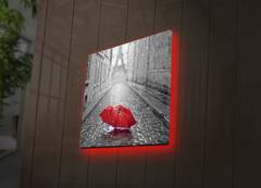 Lucendi LED leuchtendes Dekorationsbild L40xH40cm Pariser Straßenmotiv und roter Regenschirm