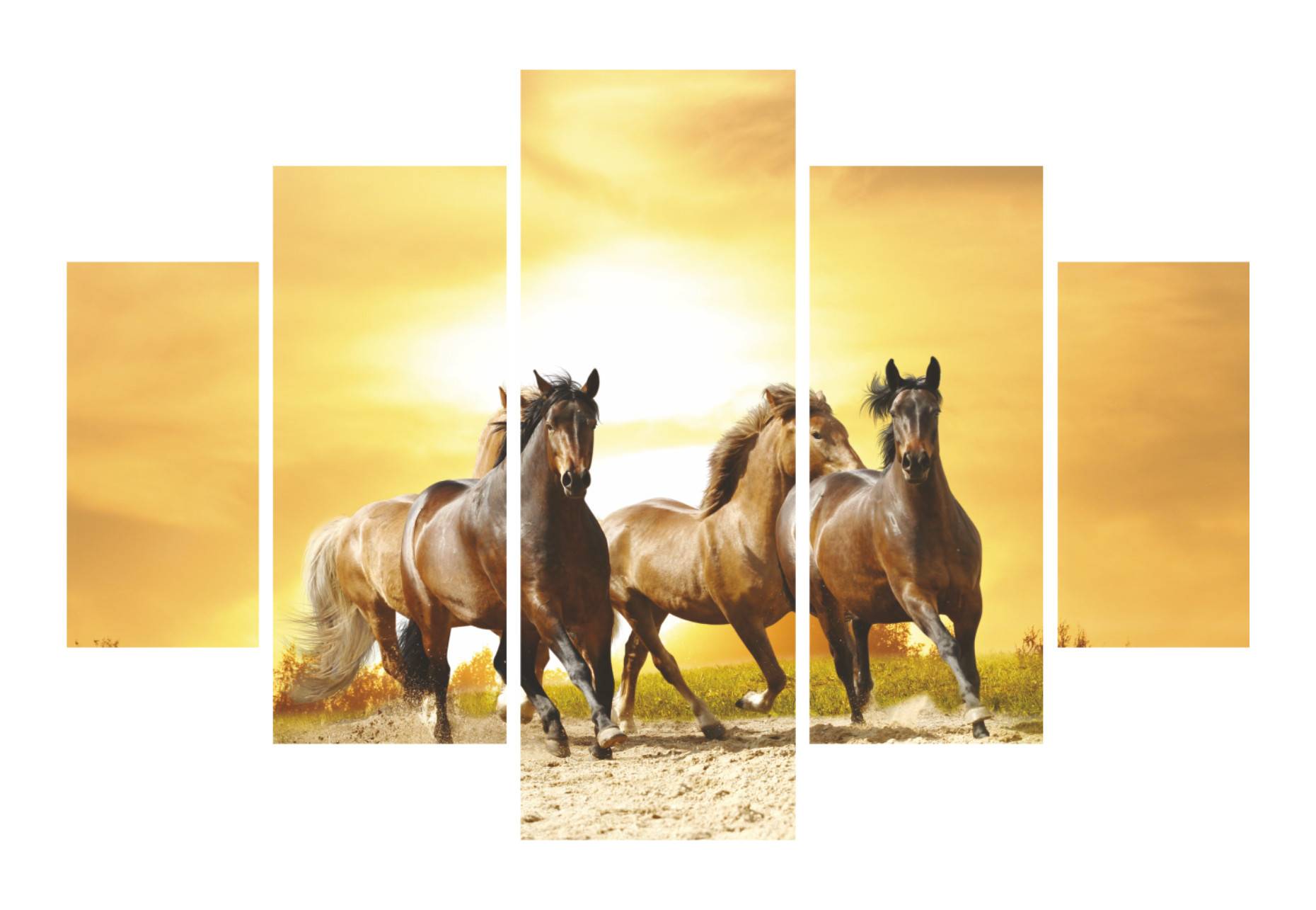Pentaptych schilderij bruine paarden in galop Atos MDF Multicolour