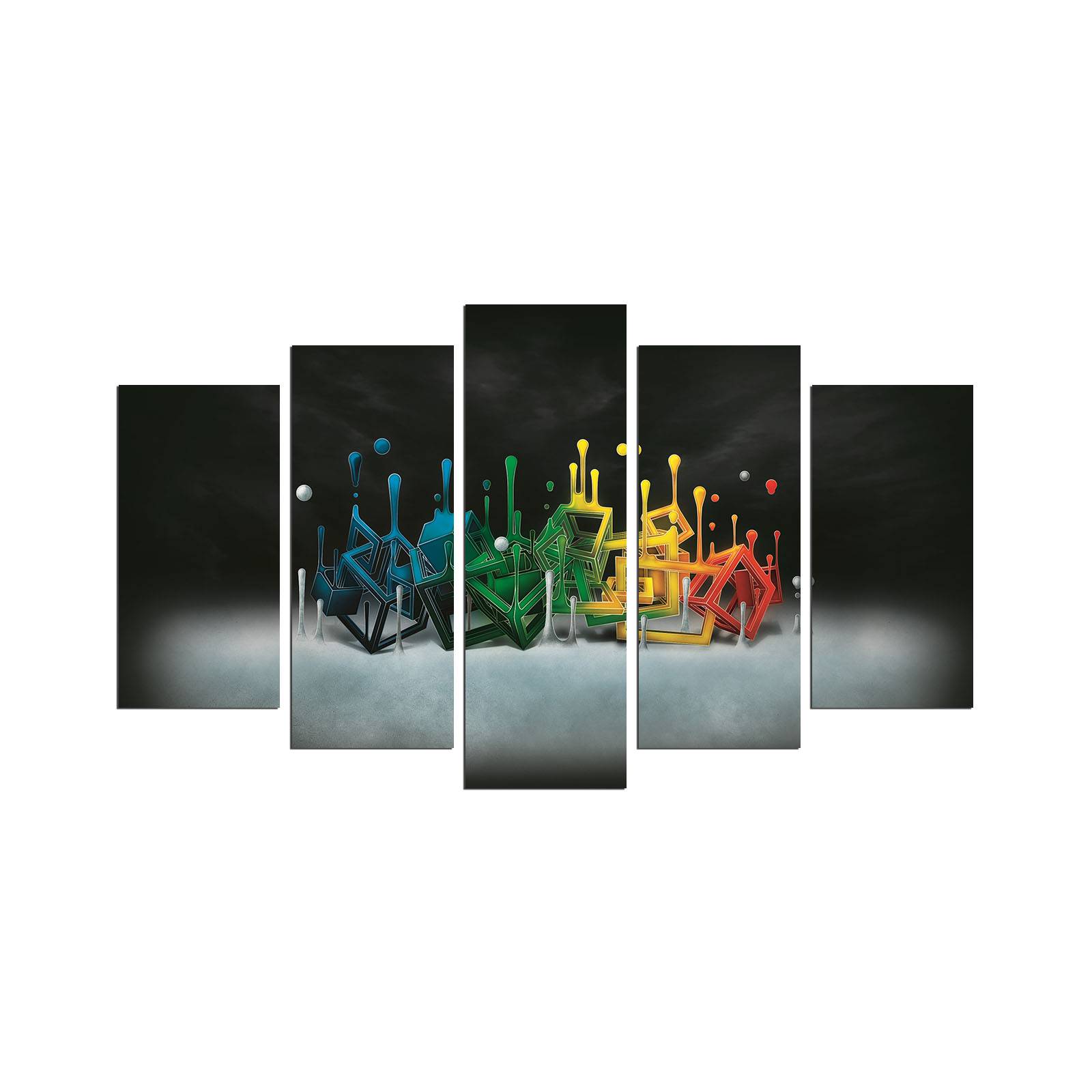 Tableau pentaptyque Atos Motif Cubes Multicolores abstrait