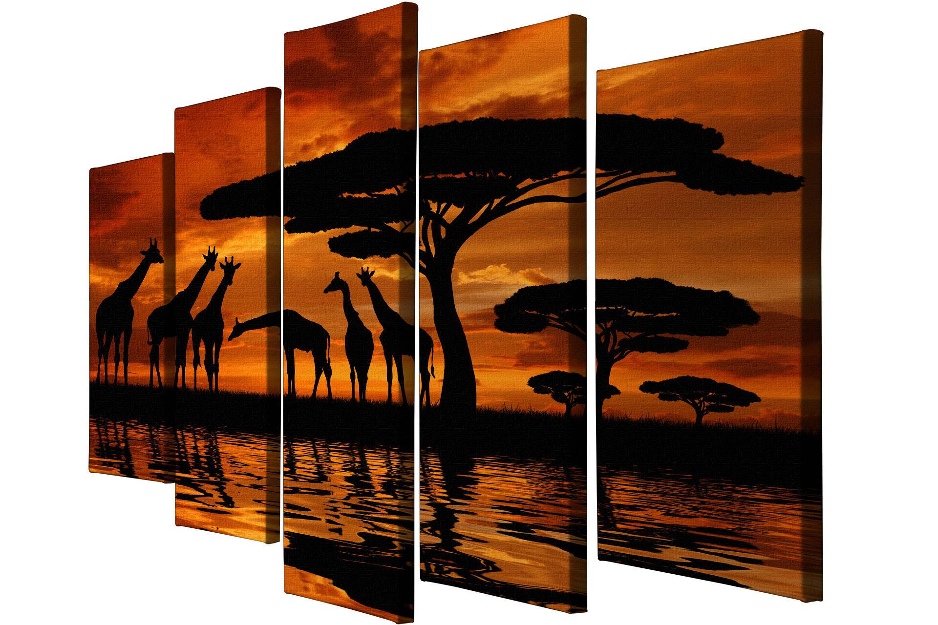 Vijfluik Atos-patroon Giraffen, savanne en zonsondergang zwart en oranje