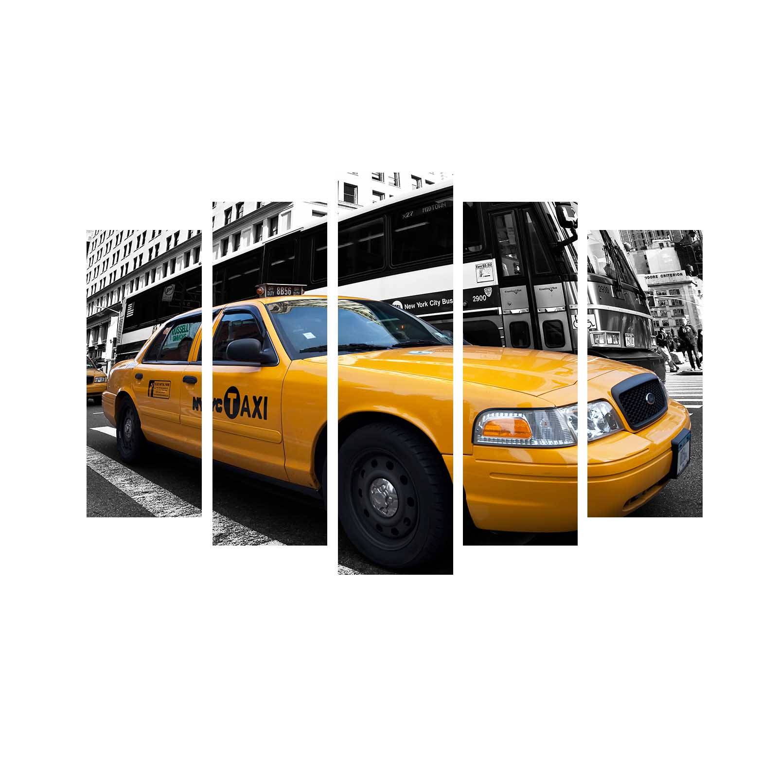Tableau pentaptyque Atos Motif Taxi de New York Jaune