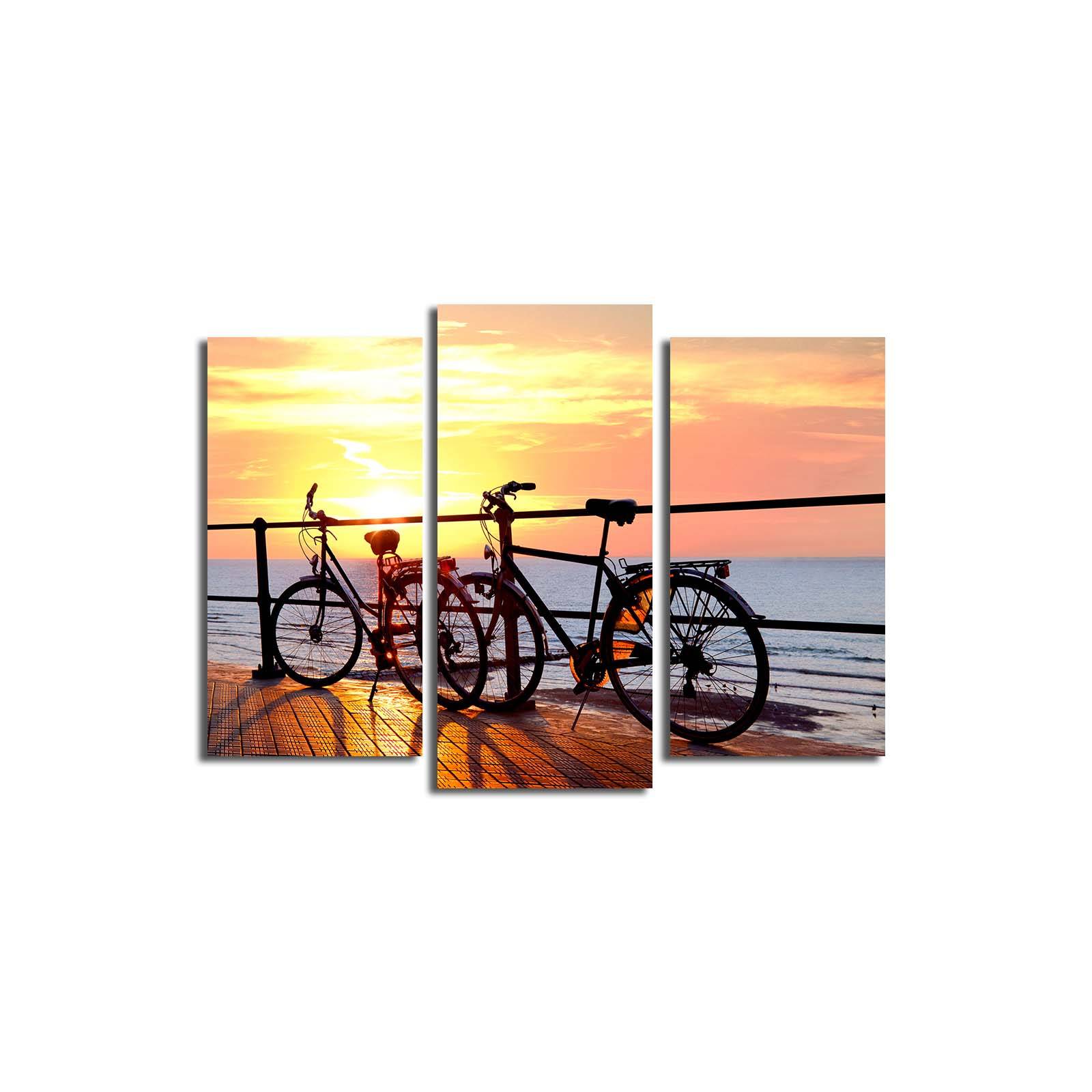 Tableau pentaptyque Atos Motif Vélos & rambarde au coucher du soleil