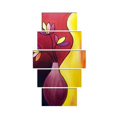 Tableau pentaptyque figuratif soliflore Atos Bois Multicolore