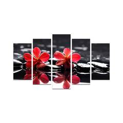 Tableau pentaptyque orchidées rouges galets noirs Atos Bois Multicolore