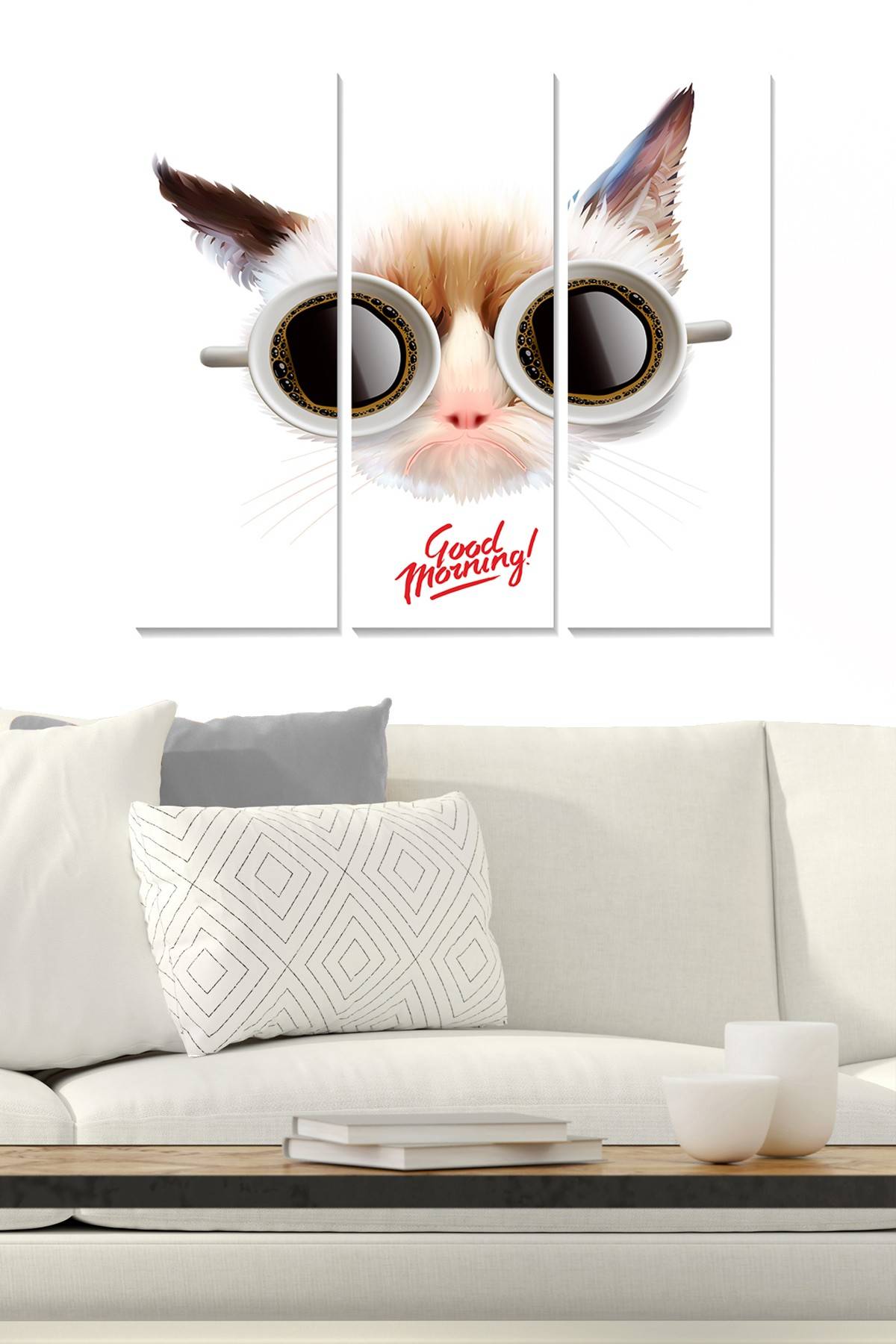 Drieluik schilderij Fabulosus L70xH50cm Bruin en wit humoristisch kattenmotief