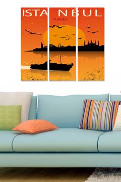Trittico dipinto Fabuloso L70xH50cm Motivo poster Istanbul arancione e nero