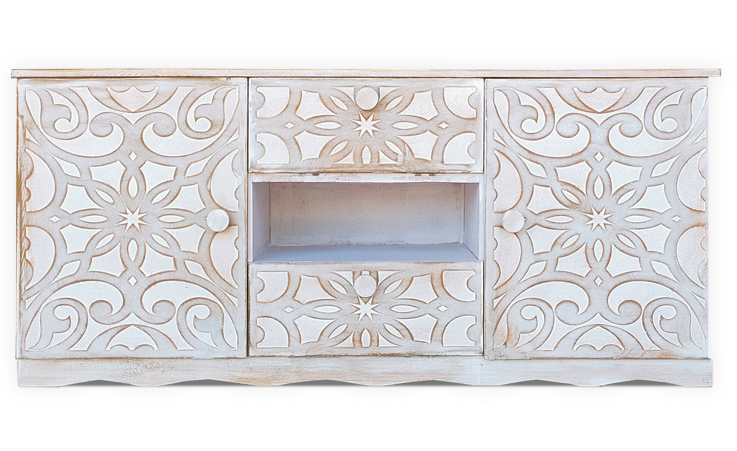 Oriëntaalse stijl dressoir met lijstwerk 120cm Talavera Antiek wit