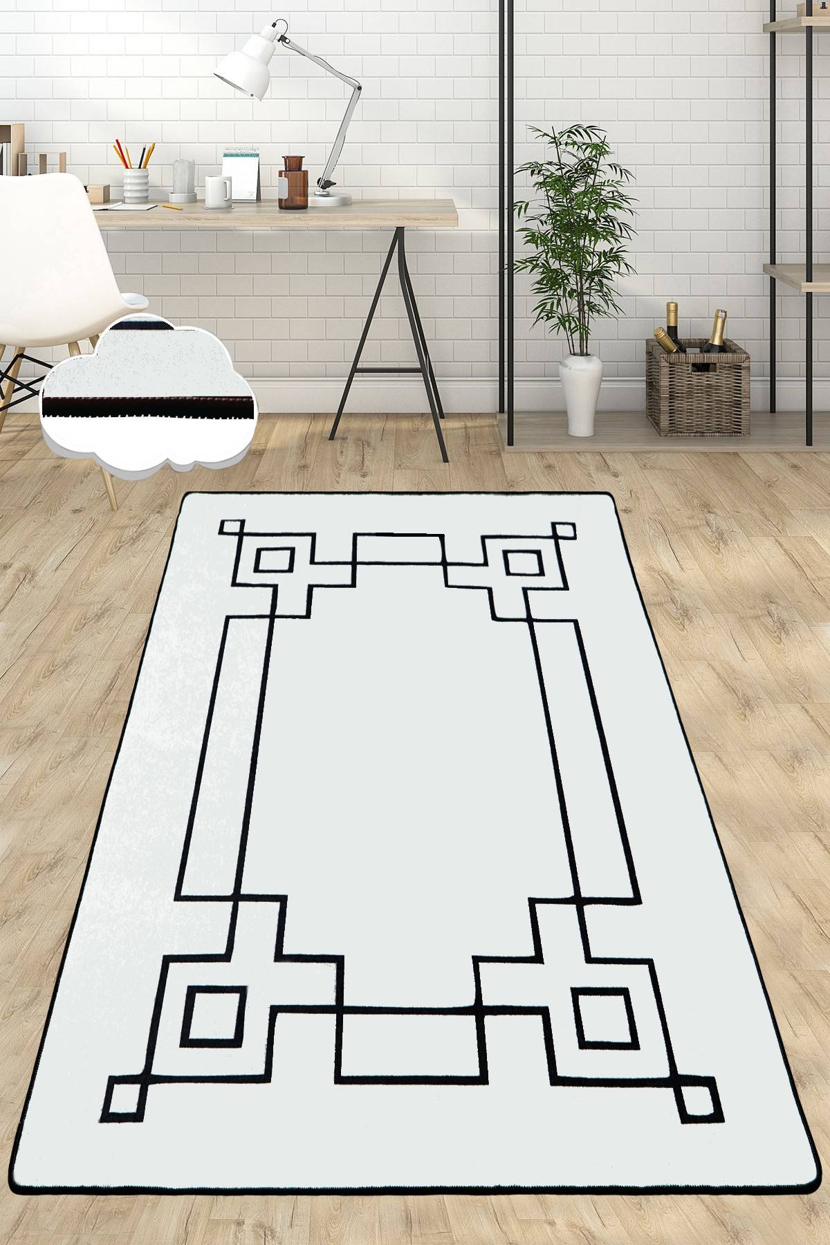 Abad tapijt 100x200cm Geometrisch patroon wit en zwart
