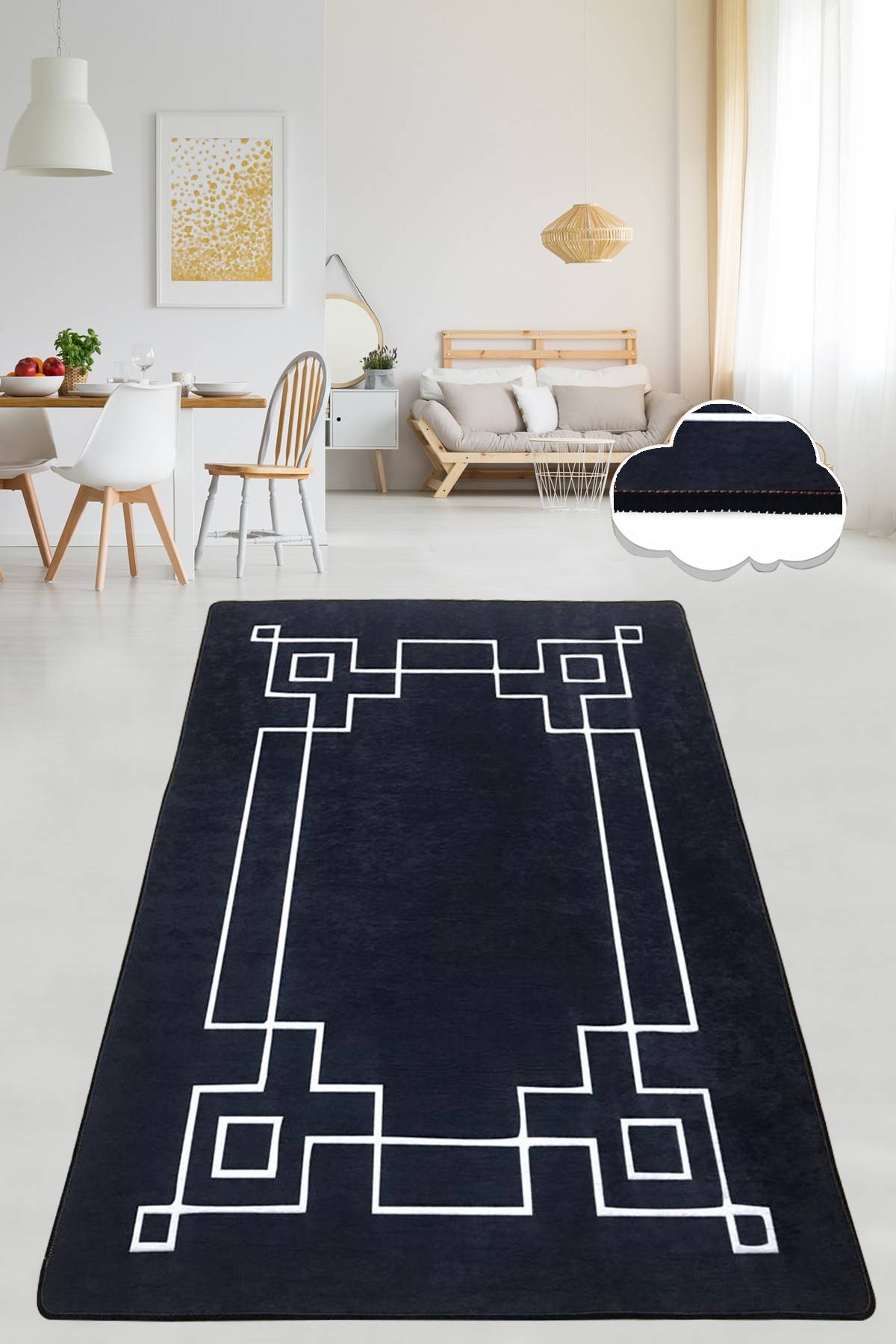 Abad tapijt 140x190cm Fluweel Geometrisch patroon Zwart en Wit