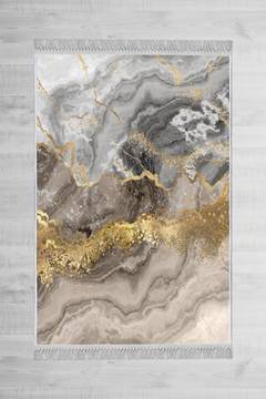 Aylimas Teppich 120x180cm Grau und Beige mit Marmoreffekt und Goldfäden
