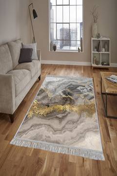 Aylimas Teppich 180x280cm Grau und Beige mit Marmoreffekt und Goldfäden