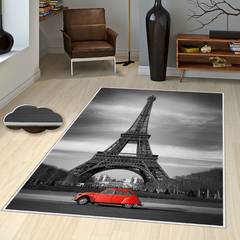 Tapis Babinski 100x150cm Motif Tour Eiffel Gris et 2 chevreaux Rouge