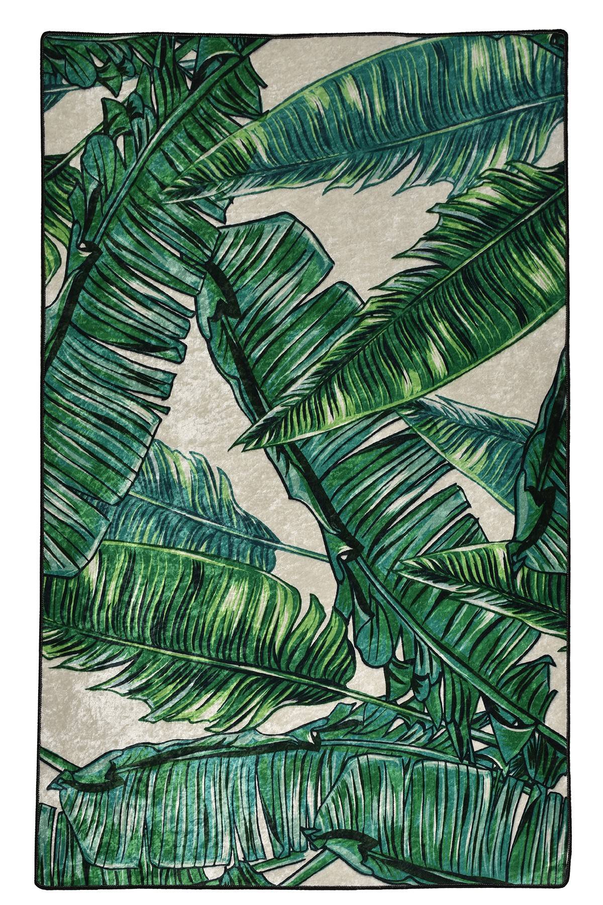 Tappeto Barbuda 160x230cm in velluto con motivo a foglie di banana verde