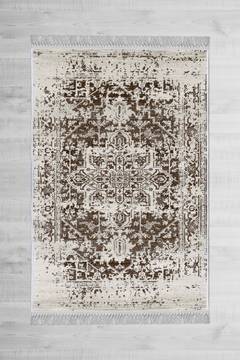 Casimir Teppich 100x150cm Velours Arabesque Muster gealtert Braun und Beige
