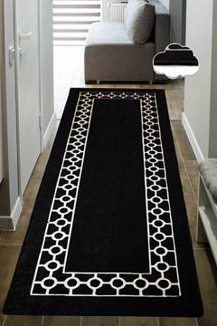 Akli hal tapijt 80x300cm Frame patroon met cirkels Zwart en Wit
