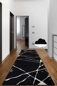 Tappeto da corridoio Aris 80x150cm in velluto con motivo craquelé Bianco e nero