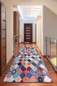 Aslal hal tapijt 150x200cm Fluweel Tegelpatroon Multicolour