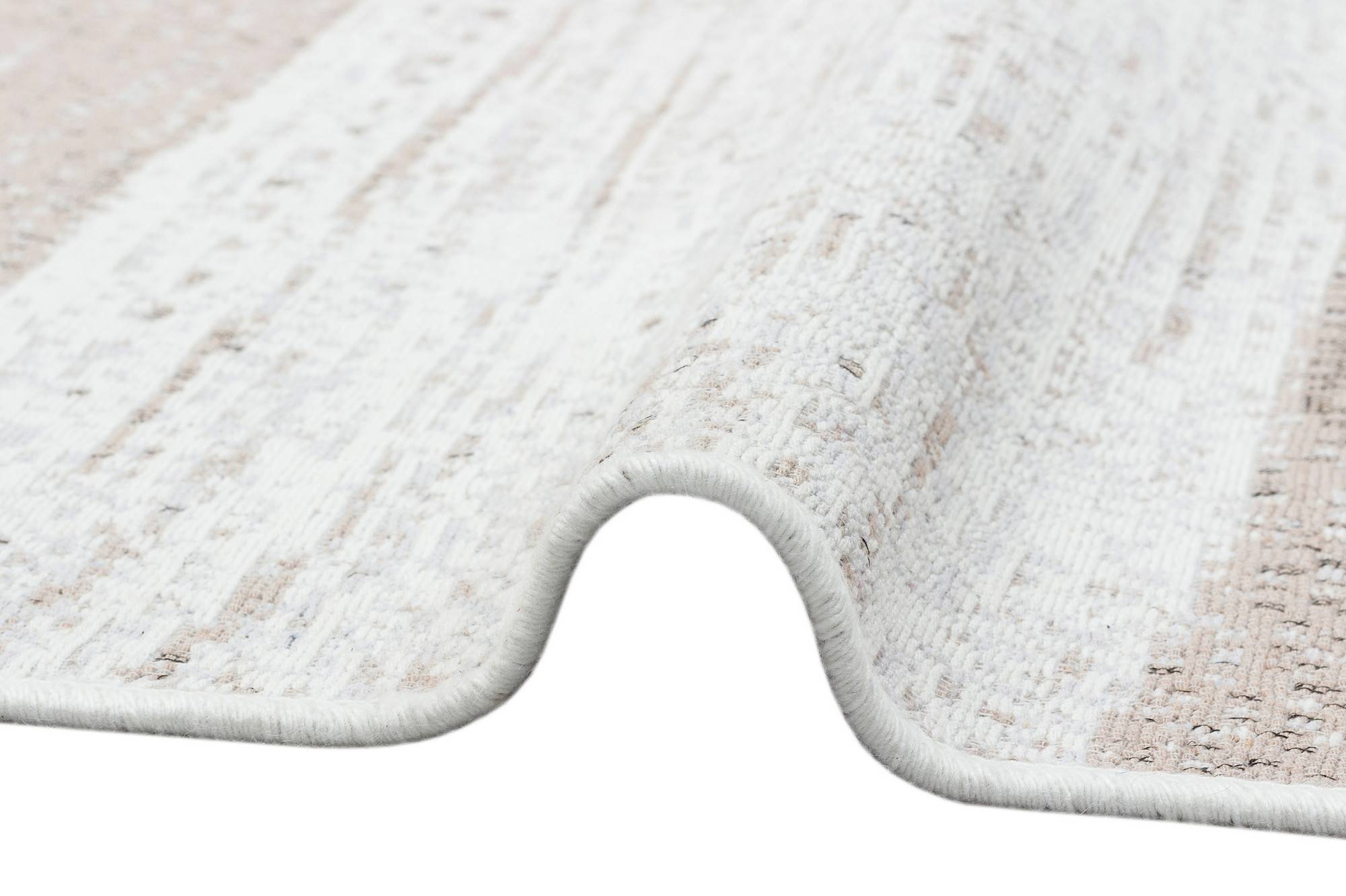 Tapis de couloir double face Azalea 120x180cm 100% Coton Beige et Blanc