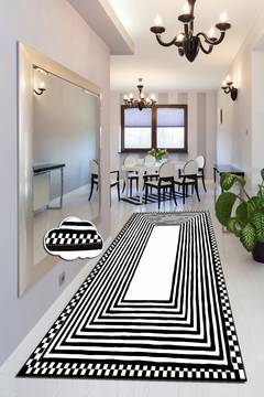 Alfombra de pasillo Meddur 80x200cm Rectángulos de terciopelo patrón Blanco y Negro