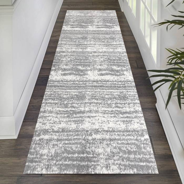Morgall tappeto corridoio 80x300cm Tessuto bianco e grigio