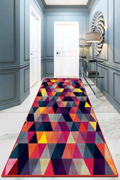 Tapis de couloir Yuba 80x300cm Motif Triangle Multicolore