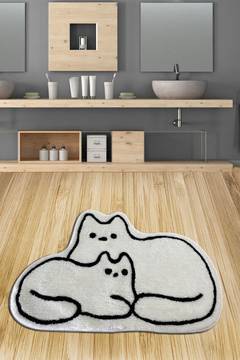 Badezimmerteppich Katzen Artem 70x110cm Acryl Weiß