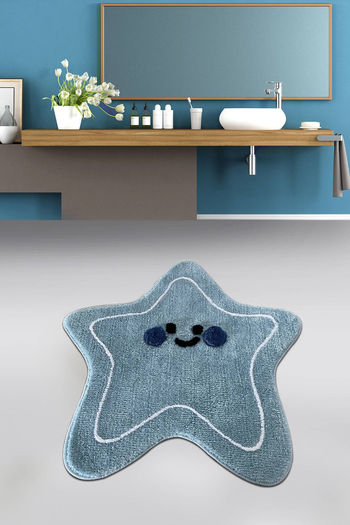 Artem Procyon alfombra de baño estrella Ø90 cm Acrílico Azul 