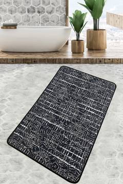 Badezimmerteppich Mitri 70x120cm Mandala-Muster Weiß und Schwarz