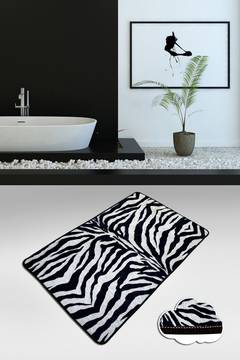 Alfombra de baño rectangular Artem motivo cebra 70 x 120 cm Terciopelo Blanco y Negro