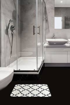Tapis de salle de bain rectangulaire Ornamel 40x60cm Motif Géométrique Blanc